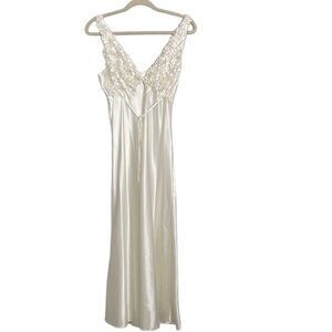 Flora white satin long gown flower petal detail